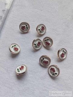 Knoflík 10 mm bílý s červenou růží 